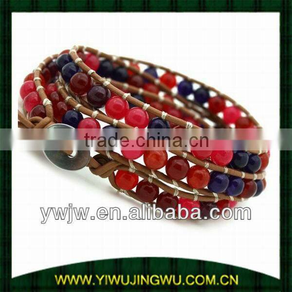fashion Blue Gemstone & Leather Wrap Bracelet