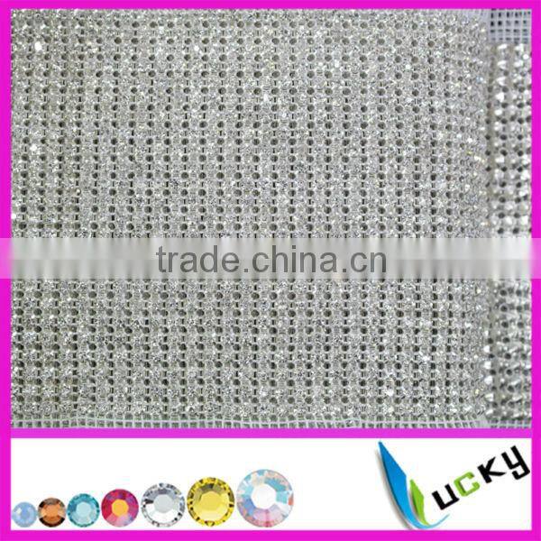 Factory price high quality silver 24 rows with clear crystal rhinestone trimming mesh for sewing wedding dress