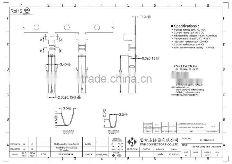1.58MM Pitch wire to wire electric connectors with buckle