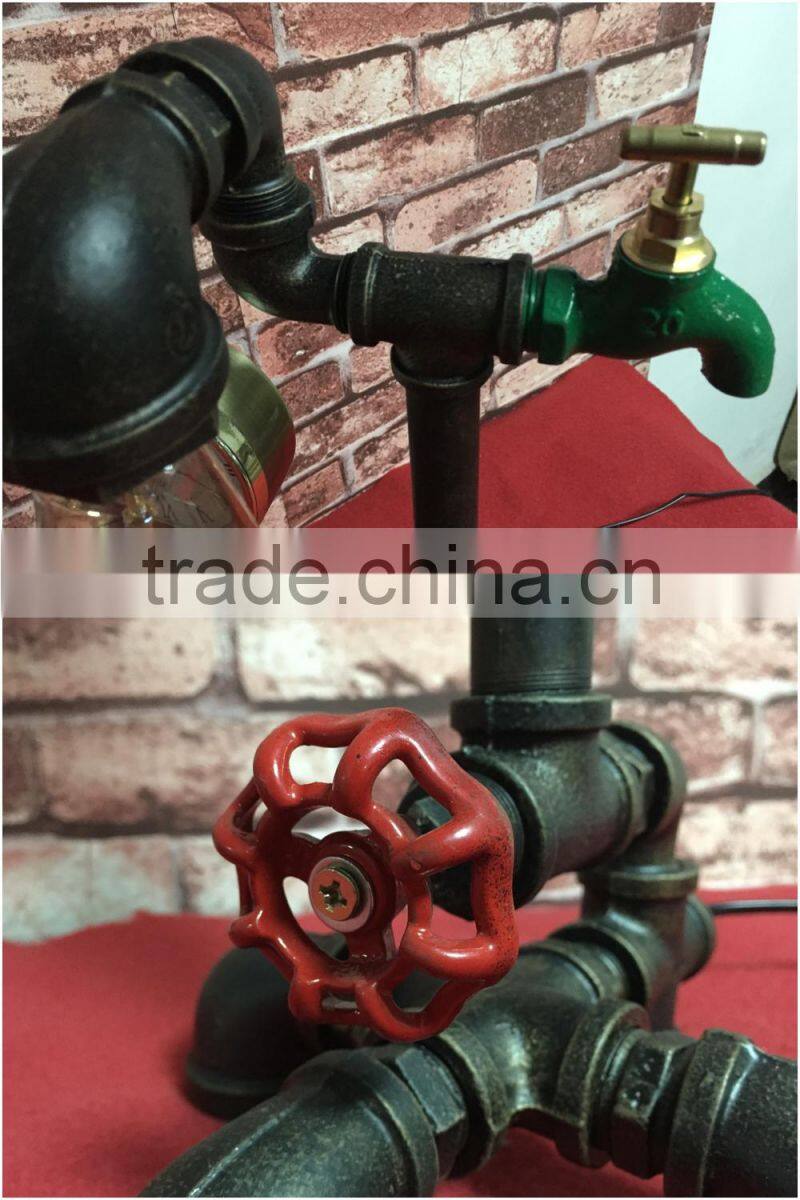 Industrial Style Pipe Lights Steampunk Pipe Table Lamp Edison Lamp With Tap And Clock 1105T-A01