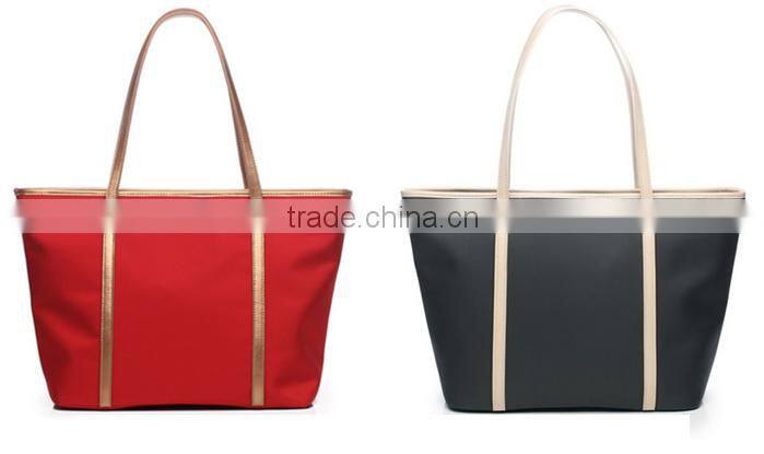 Hot selling 2016 nylon leather shopping bag simple design lady tote