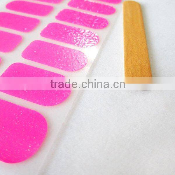 2016 New design ODM neon pink glitter gel nail wrap polish fashion shiny nail polish strips sexy long nails 22tips