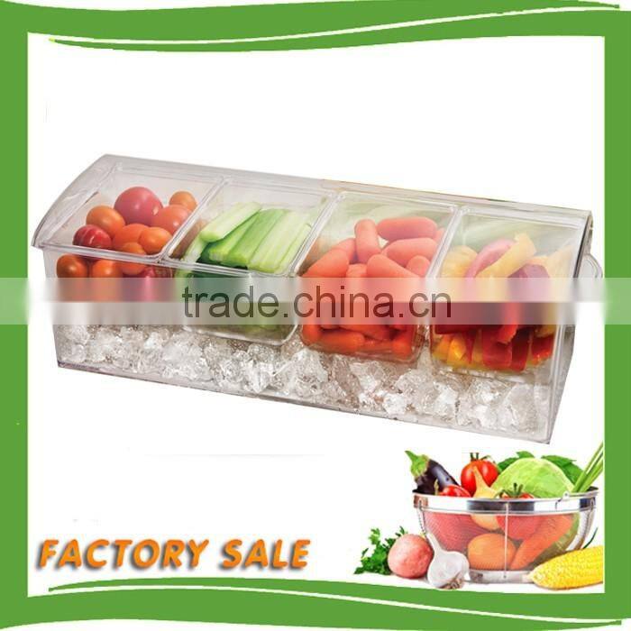 Acrylic chilled condiment container on ice snack serving tray