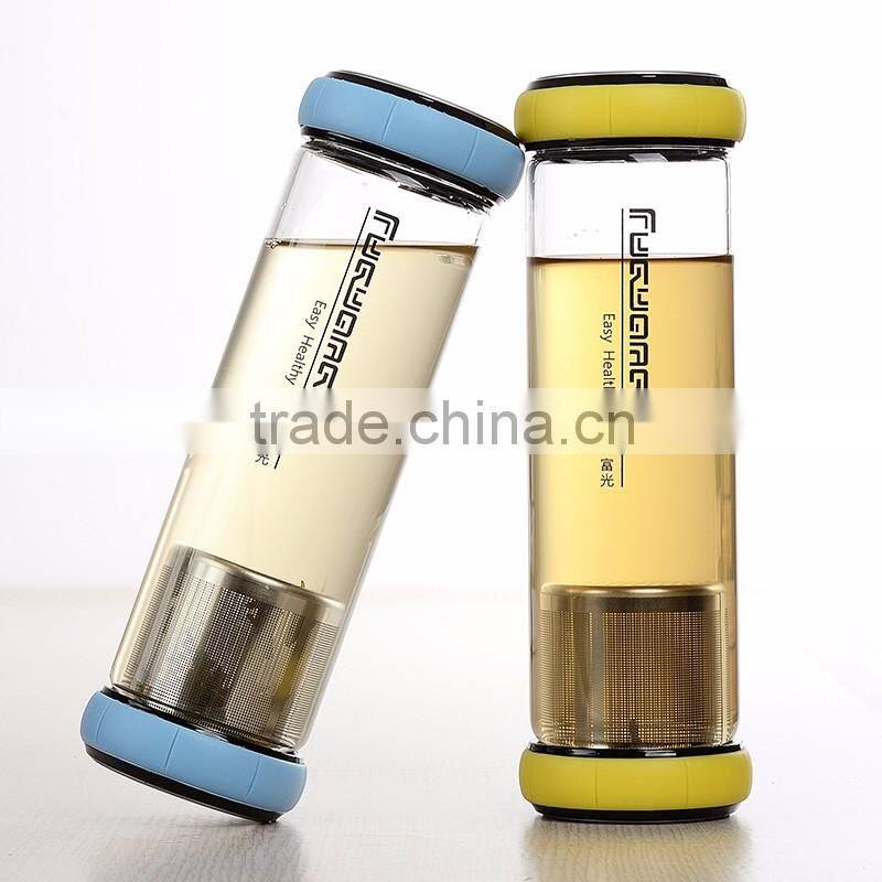 Best Sale Drinking 500 ml Green Sport Glass Water Bottle With Fruit Infuser