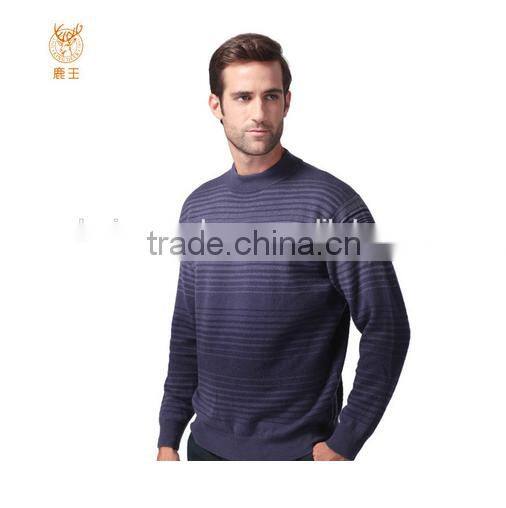 Men Round Neck Cashmere Modern Knitting Sweater, Plain Grey Striated Cashmere Sweater