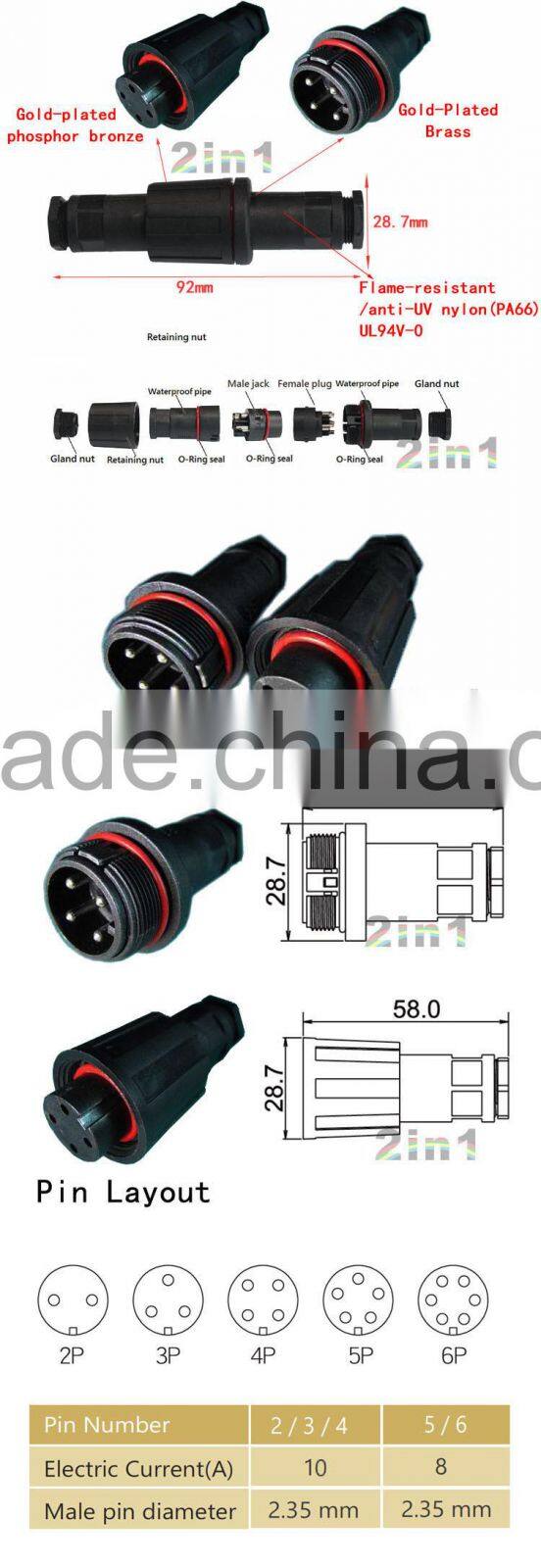 9000-4P IP68 Soldering Electric Cable Wire Waterproof Connector