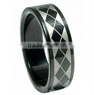 men's tungsten ring laser flower or lucy , Black IP tungsten carbide ring, Tungsten ring for men,Charm accessory