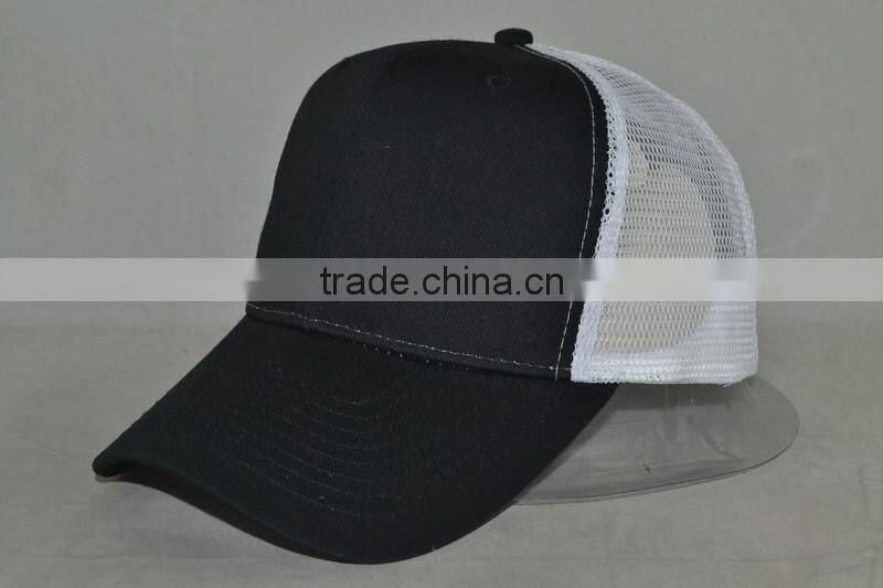 Guangzhou hat factory professional custom 100% polyester in black/white trucker cap