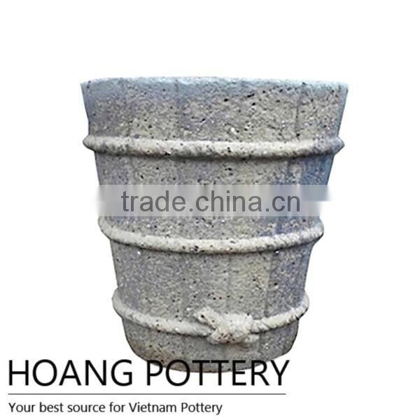 Roll Rim Dark Clay Pot - High-Fired / Oldstone Planter From Vietnam