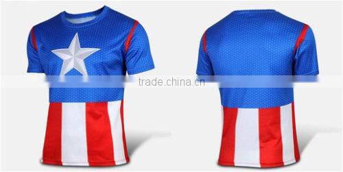 Men's Short Sleeve Crewneck Compression Super Heroes red blue T-shirt Wicking Tee