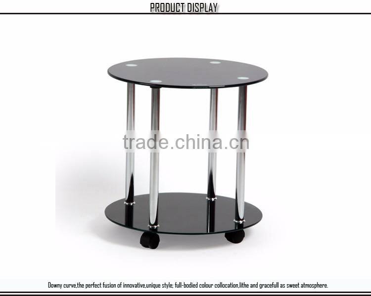 Cheap Home Furniture Round Glass Coffee Side Table with wheels