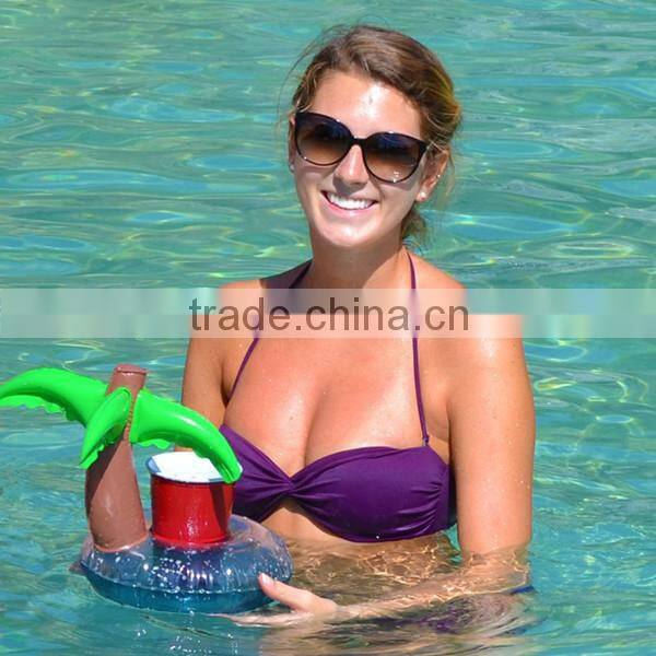 Hot sale high quality cheap new design inflatable palm tree float drink holder