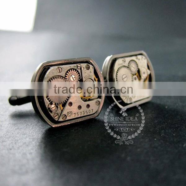 15x21mm vintage style steam punk watch movement core rhodium,metal gun black fashion cuff links 6600068