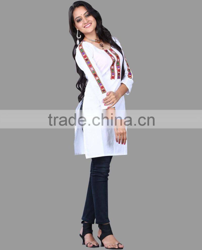 smart White Embroidery kurtis for exports