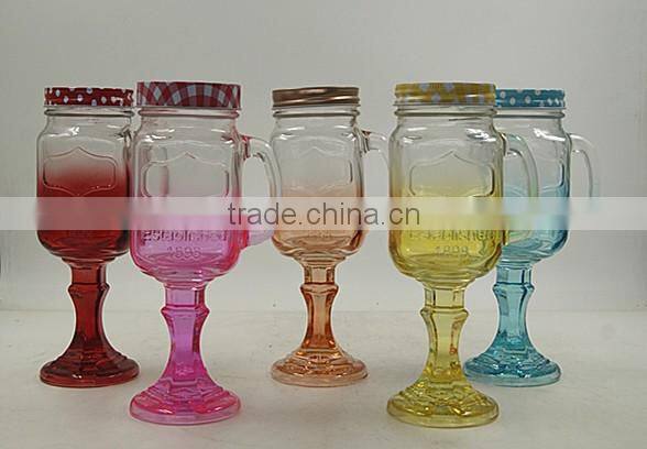 Color decorative Mason Jar Stitching base with metal Lid and Straws