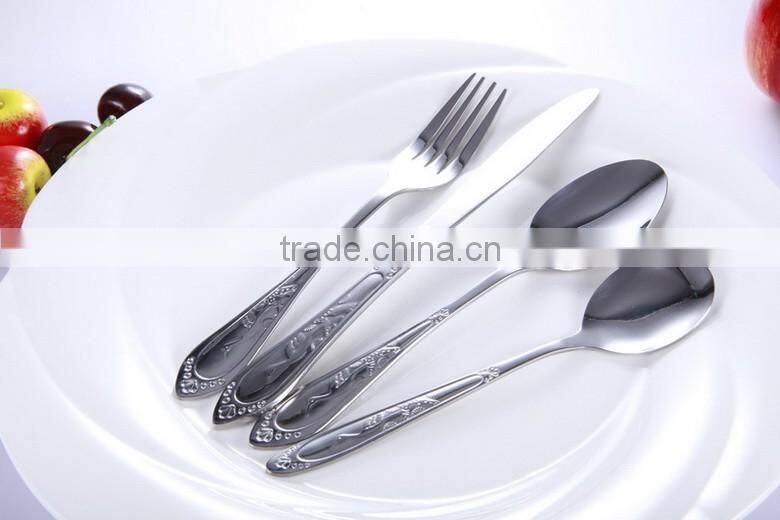 hot sale stainless steel cutlery dinner set with forks, knives, spoons and tea spoon, opal glassware dinner set