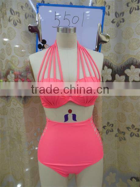 2016 new arrival flower printed retro high waist bikini