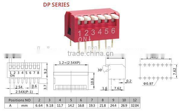 2.54mm Piano Type Dip Switch 8 Way 8 Pin Dip Switch Datasheet And 12 Position Dip Switch Piano Sw Type