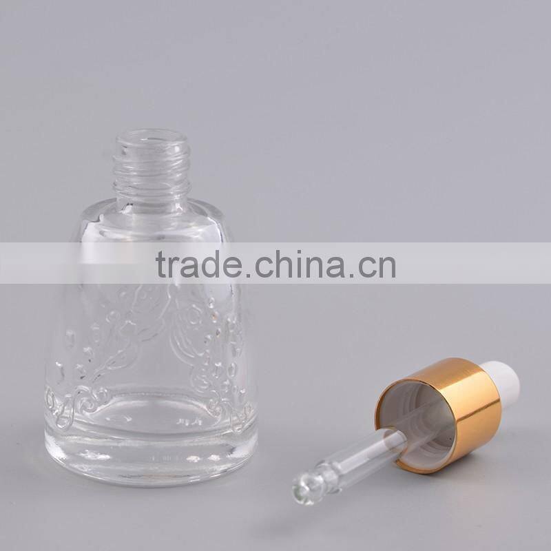 2016 top high empty glass essential oil bottles with aluminum dropper cap