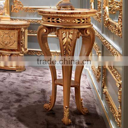 Royal Castle Golden Solid Wood Flower Stand Inlaid Wood Veneer, Noble Wood Carving Flower Rack Living Room Furniture Set