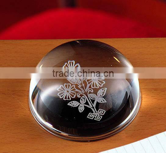 dome crystal paperweight with flower pattern