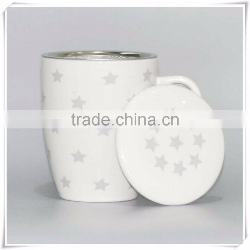 porcelain printed tea and coffee mug with lid and filter