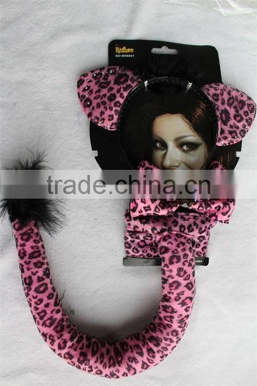 party costume accessories leopard cat ears feather headband with bow tie and tail