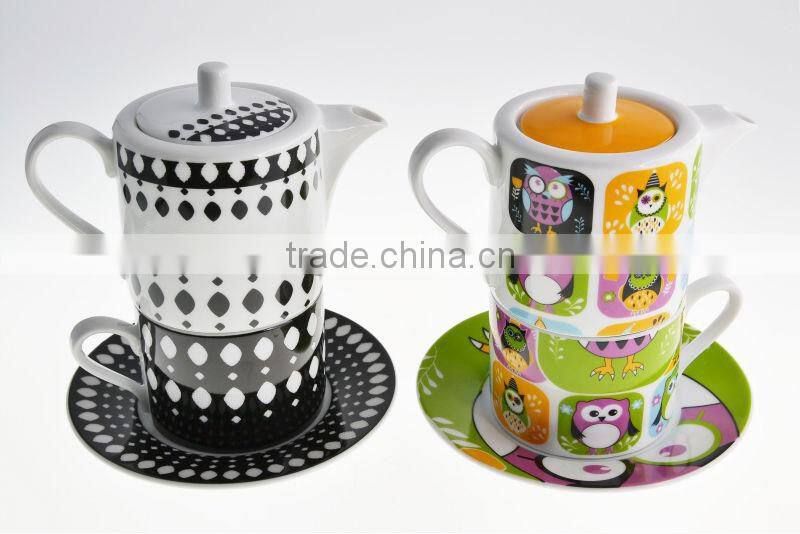Alibaba Express Finr Porcelain Colorful Owl Pattern Teapot