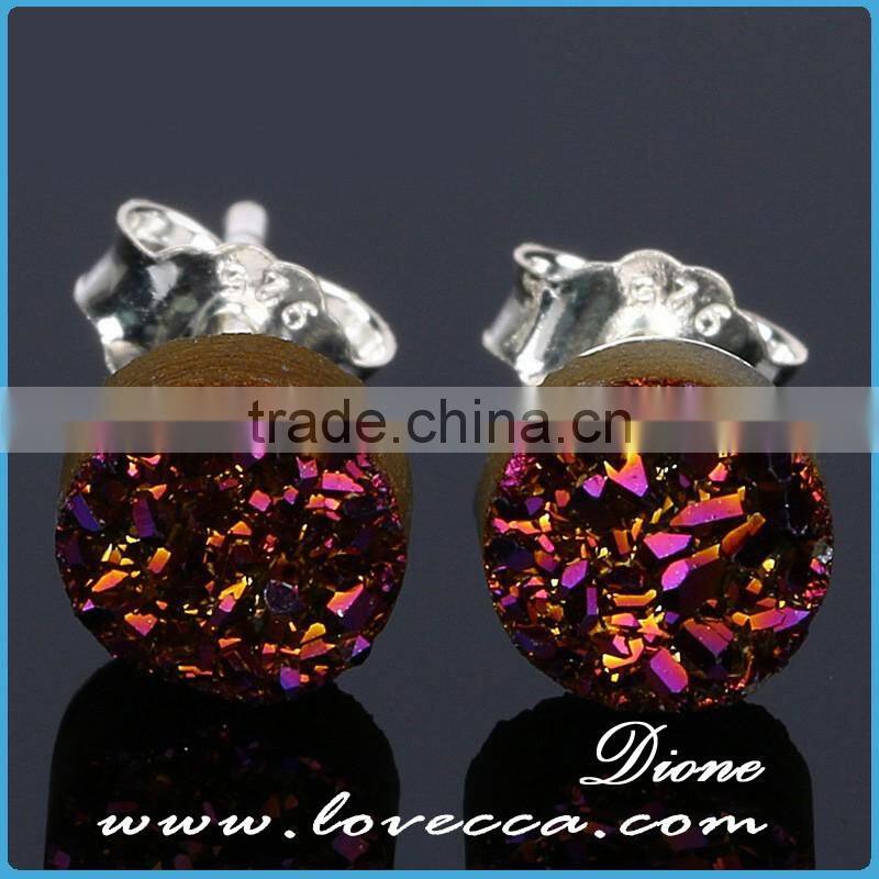 Wholesale Newest Fashion 925 Sterling Silver Yellow Druzy Jewelry Stud Earrings