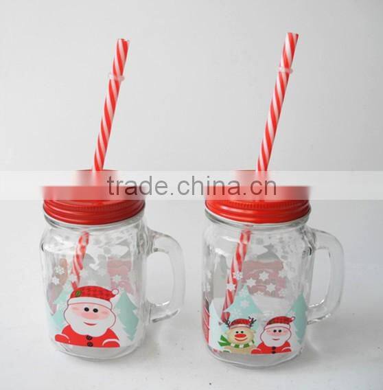 offset printing surface glass mason mug with christmas snowman decal and crown cap