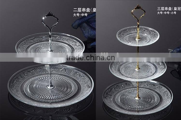 crystal glass charge plate with metal stand rack set for wedding party