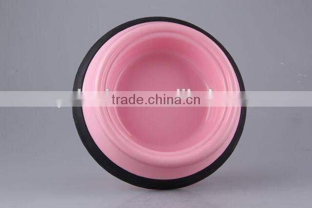 Plastic slip-resistant pet bowl with rubber bottom/ dog bowl