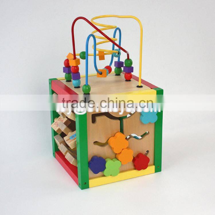 Best educational bead maze toys mini wooden kids activity cube W11B142