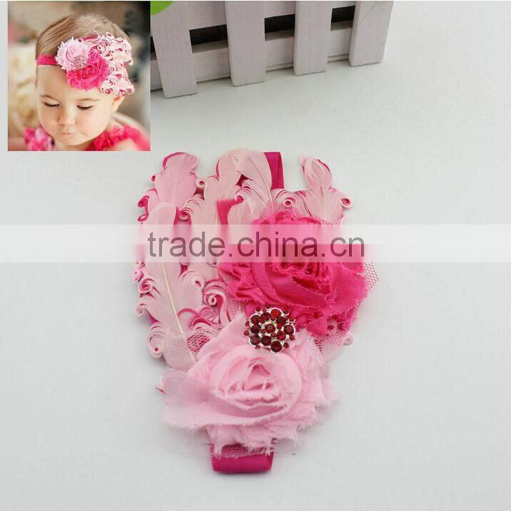 New Fashion Unique Baby Elastic Lace Headband Baby Girls Hair Turban Headband Wholesale Cute Baby Girls Feather Hairband