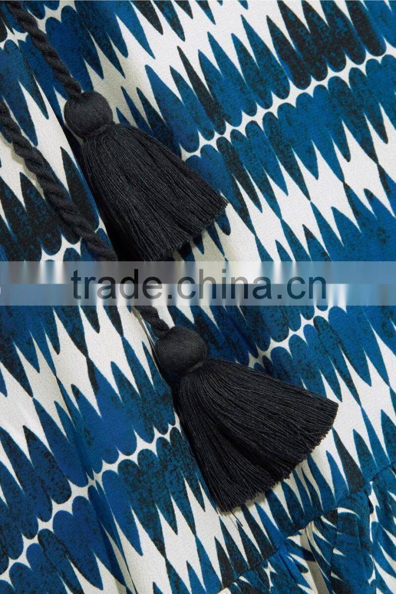 Elegant Blue Off-The-Shoulder Printed Silk Fabric Maxi Dress Frock Designs Names Of Ladies Drsses 2016 HSD5681