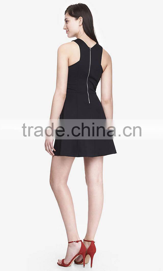 Ladies Casual Tropical Print Sleeveless Crisscross Neck Elegant Stretch Fit and Flare Dress