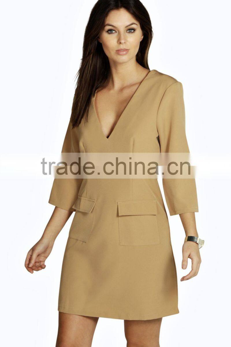 High quality fashion women's long cleeve khaki trench coat dress