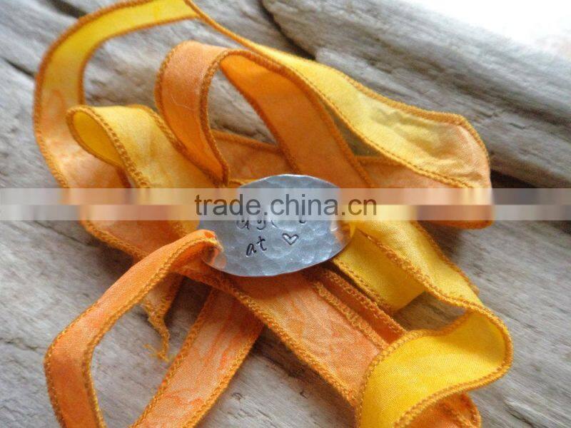 fabric cloth metal chain wrap Bracelet, hand woven silk bracelet, Korea silk ribbon bow bracelet