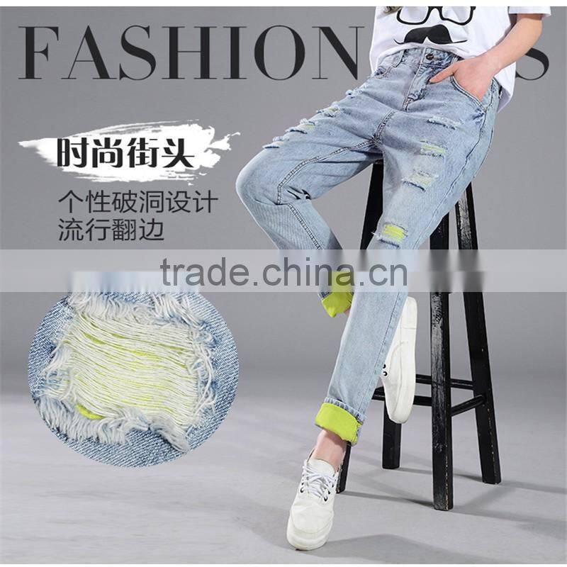 2016 new fashion brand blue jeans women Slim jeans female comfortable stretch pencil pants hole beggar women