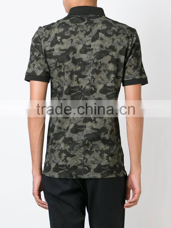 New fashion design tonal green cotton camouflage mens polo shirt