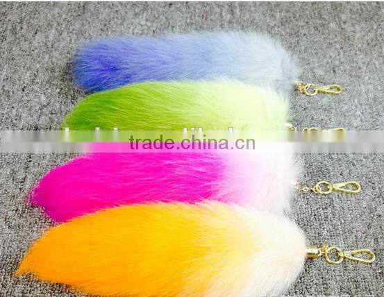 colorful fox fur keychains 100% real fox fur rehinstone tail bag pendants accessory