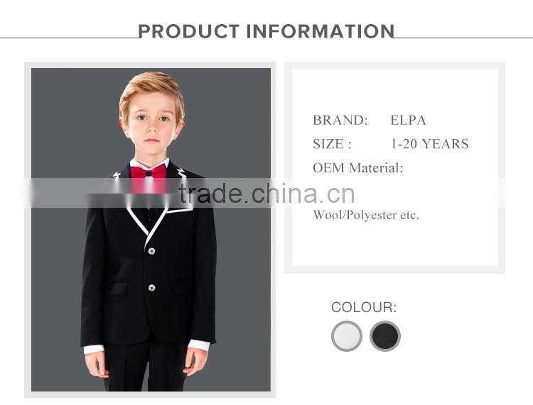 2016 Fashion ELPA black high quality tailor made boys formal wear school uniform suits OEM