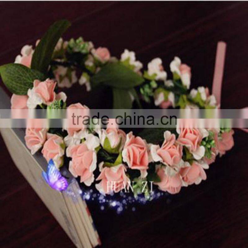 Rose Flower Headband Wedding Double Row Floral Garland Hairband