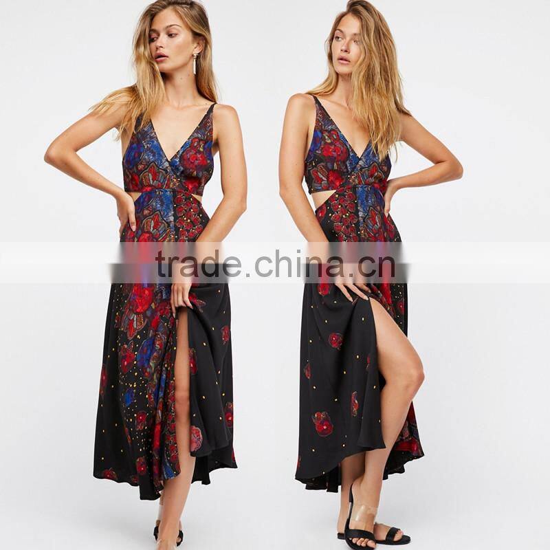NEW Adjustable spsghetti straps, women sexy maxi mixed print dress