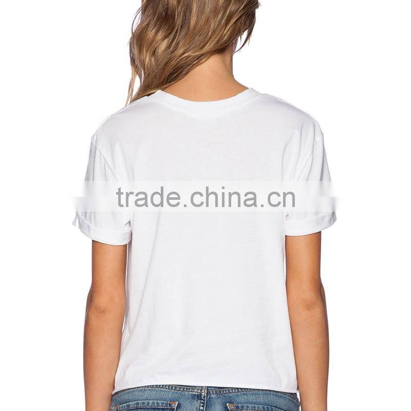 Ladies wholesale WIFI rubber print t shirt with Roll up sleeves