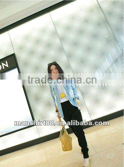 100% cotton washed women's top blouses denim shirts with 2 pockets and snap buttons