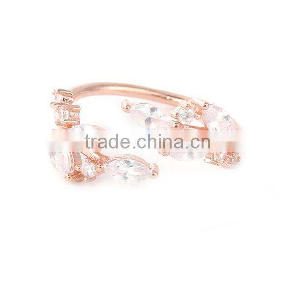 White Copper Open Rings Rose Gold Leaf