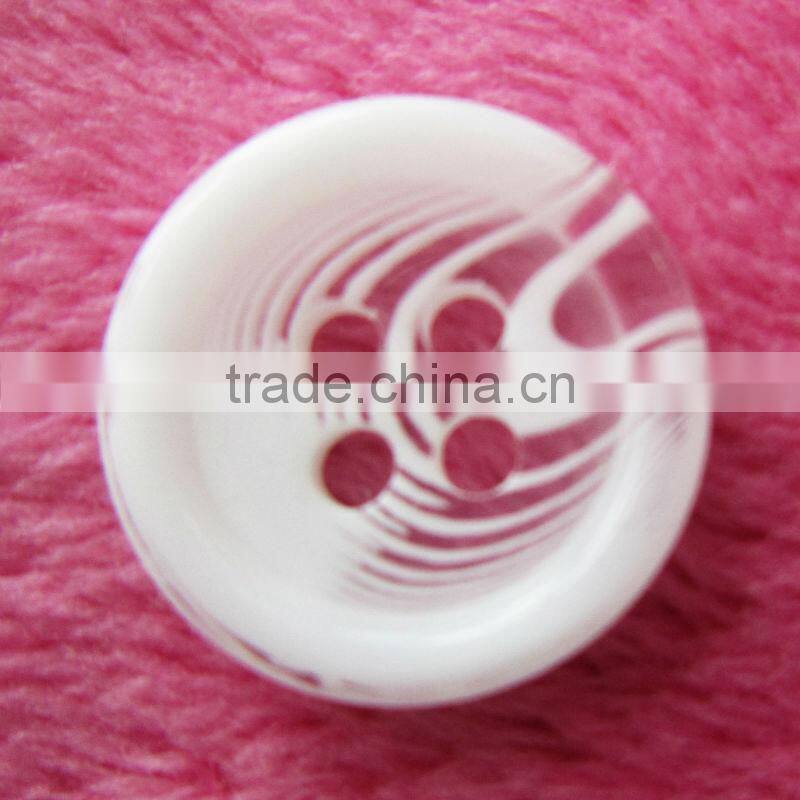 custom fancy round white color sewing four holes plastic button, polyester button