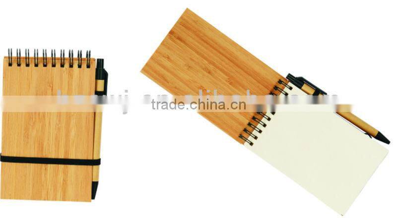 Bamboo wood cover spiral notebook A6 70grams 70sheets recycle paper cutout any shape with recycle paper pen