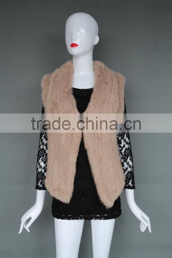 Lady pretty short rabbit fur knitted vest with square collar new style